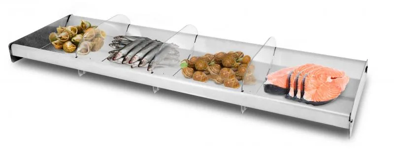 28.5″ x 8.75″ x 2″ Reversible Stainless Steel Tray with Clear Dividers
