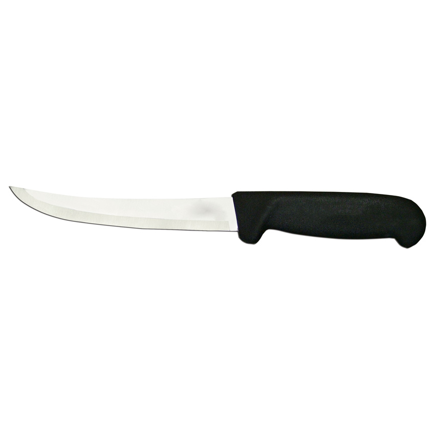 6" Flexible Curved Blade Boning Knife with Black Polypropylene Handle