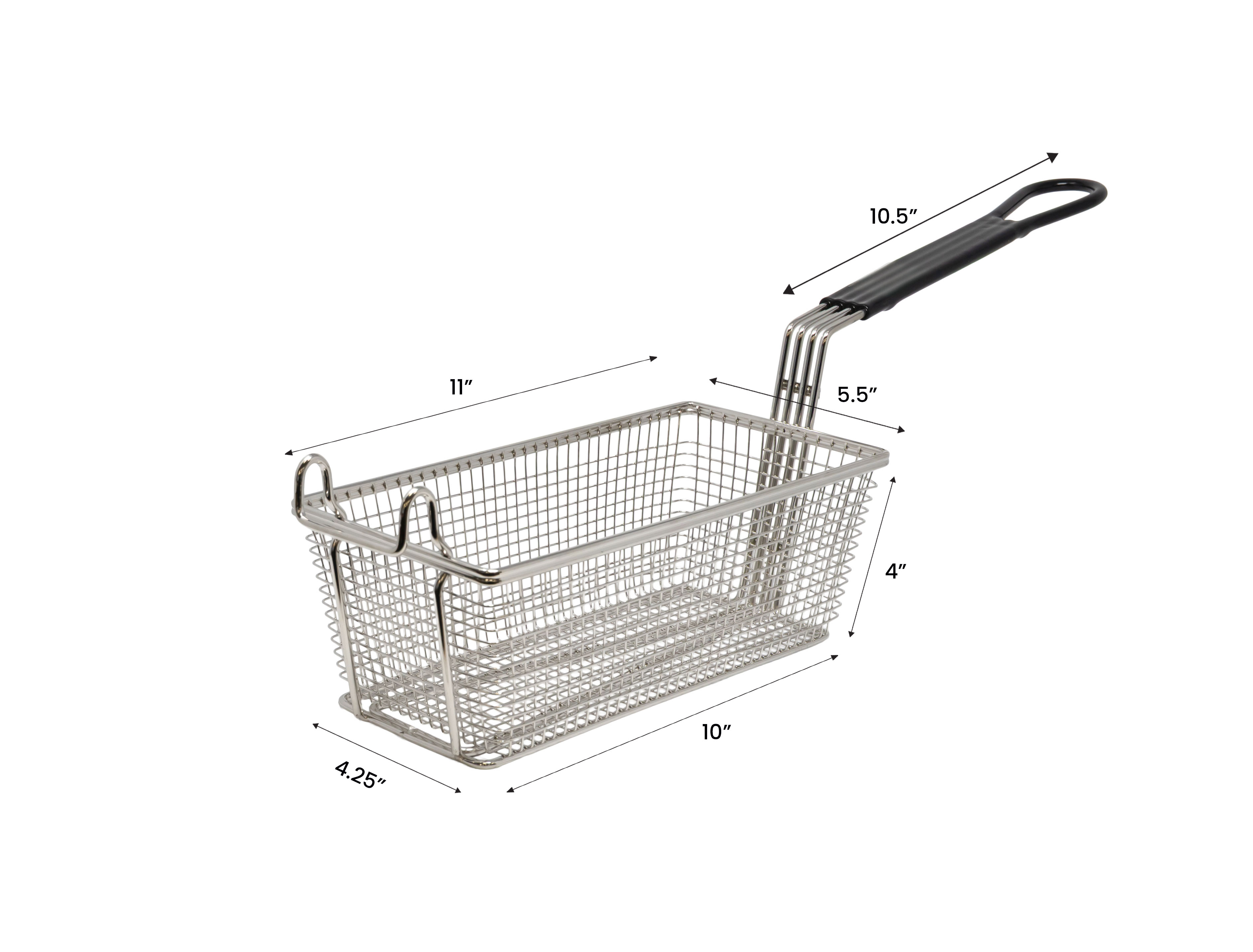 11" x 5 1/2" x 4" Nickel-Plated Iron Fryer Basket with Black Handle