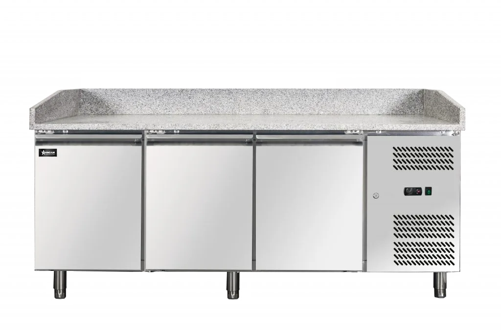 80" Three (3) Doors Granite Top Refrigerated Pizza Prep Table, 20.5 cu.ft. (580 L), Stainless Steel