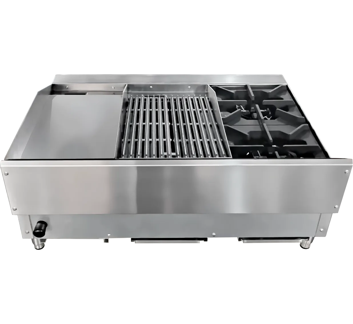 36″ Countertop Gas Combination Hot Plate, Charbroiler and Griddle Combo- 115,000 BTU Natural Gas