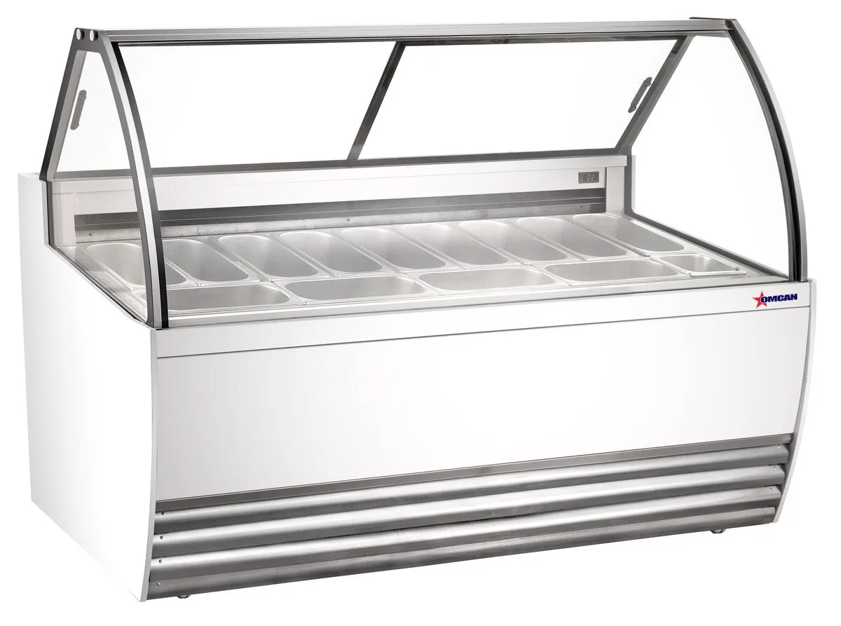 69.5″ Thirteen (13) Pan Gelato Display Showcase with Flat Sneeze Guard (White Exterior)