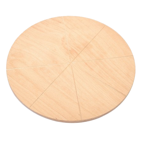 Linea Dori 16" x 16" Beech Wood Round Cutting Board, 8 Carved Slices, 0.5" Thick