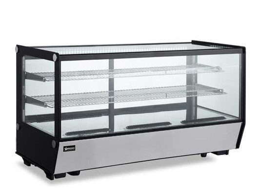 60″ Two (2) Shelf Square Glass Countertop Refrigerated Showcase, 8.89 cu.ft. (252 L), Stainless Steel
