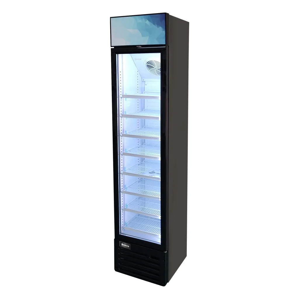 16.5″ Slim One (1) Glass Door Display Refrigerator with Lightbox, 5.1 cu.ft (145 L), Black
