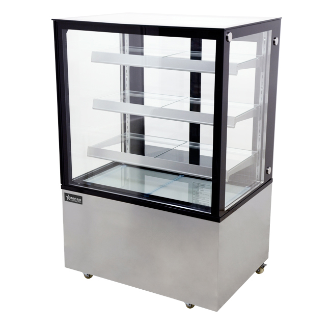 36″ Three (3) Shelf Square Glass Floor Refrigerated Display Case, 13.77 cu.ft (390 L), Stainless Steel