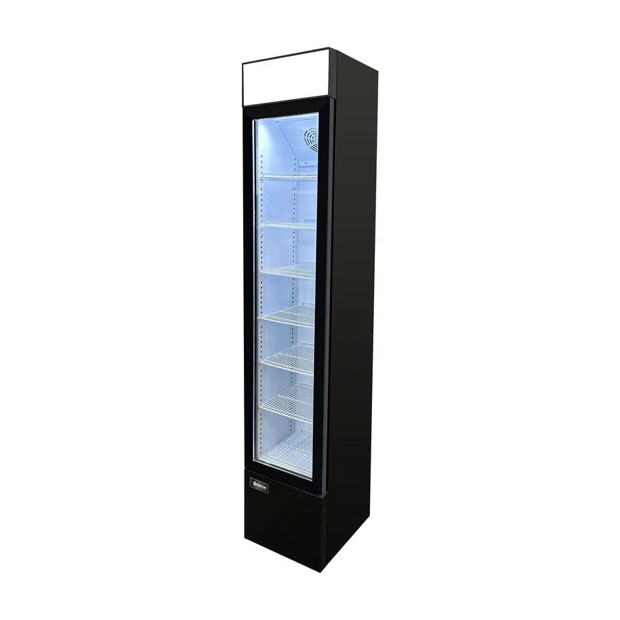14″ Slim One (1) Glass Door Display Refrigerator with Lightbox, 3.7 cu.ft. (105 L), Black