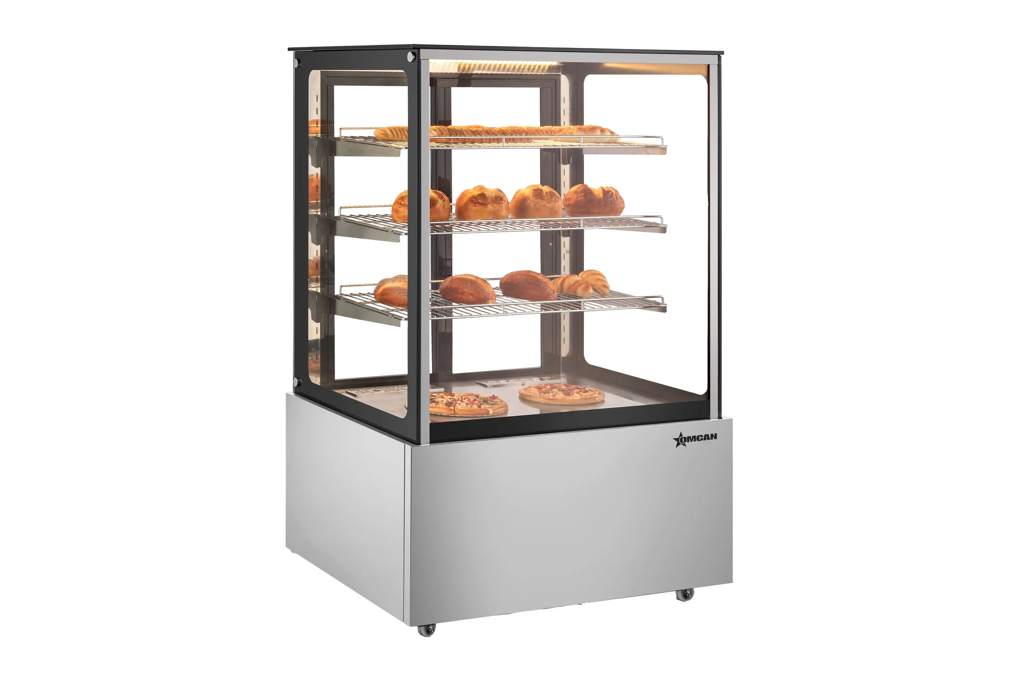 35"  Floor Display Warmer, 3 Shelves, Square-Glass Front, Full-Service, 15.7 cu.ft. (445 L) Capacity – 110V, 800W