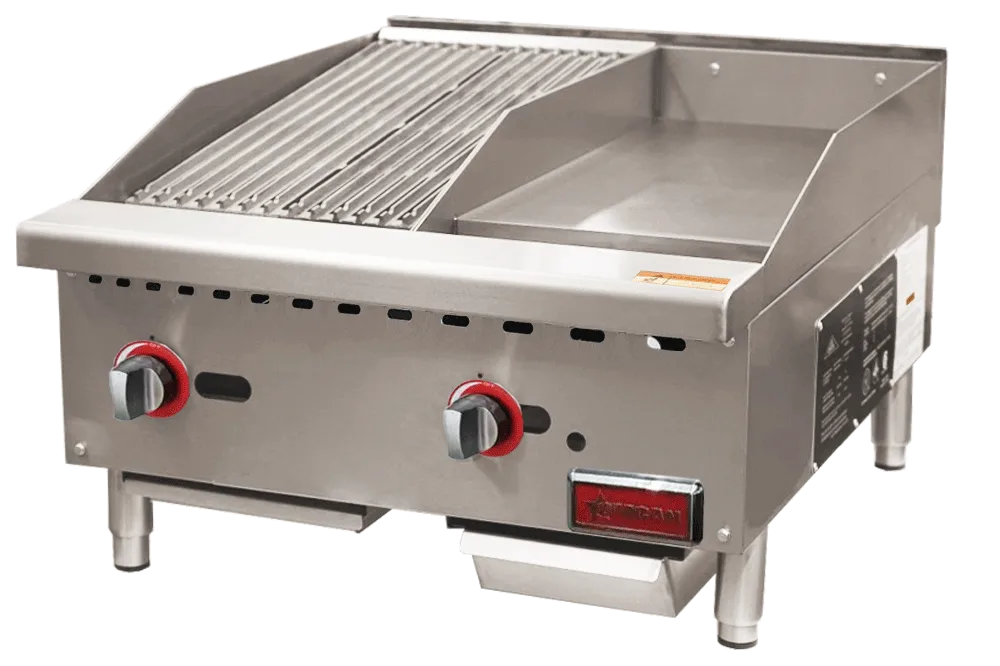 24″ Countertop Gas Combination Charbroiler and Griddle Combo- 65,000 BTU