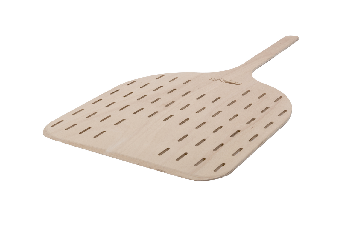 Linea Dori ARIA 20" Beech Wood Perforated Pizza Peel with Short Handle, 35.5” Total Length