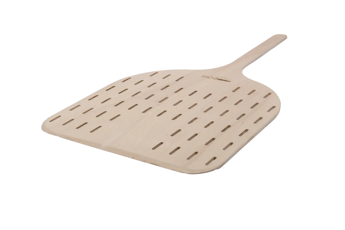 Linea Dori 20" Beech Wood Perforated Pizza Peel with Short Handle, 35.5” Total Length