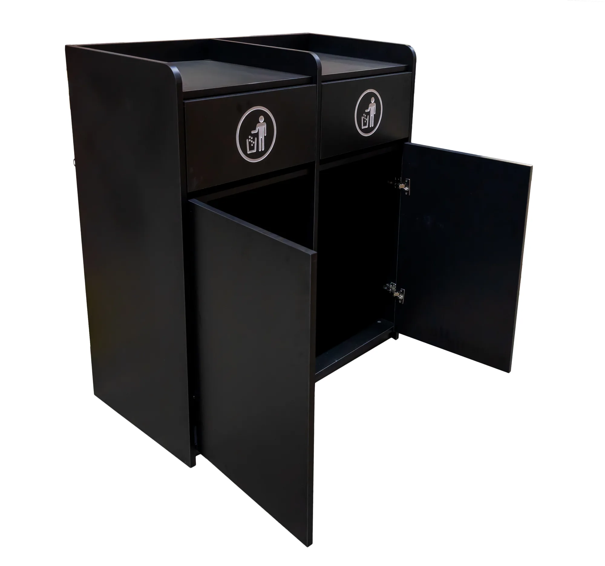 Double Trash Receptacle with two 36-Gallon Bins- Black
