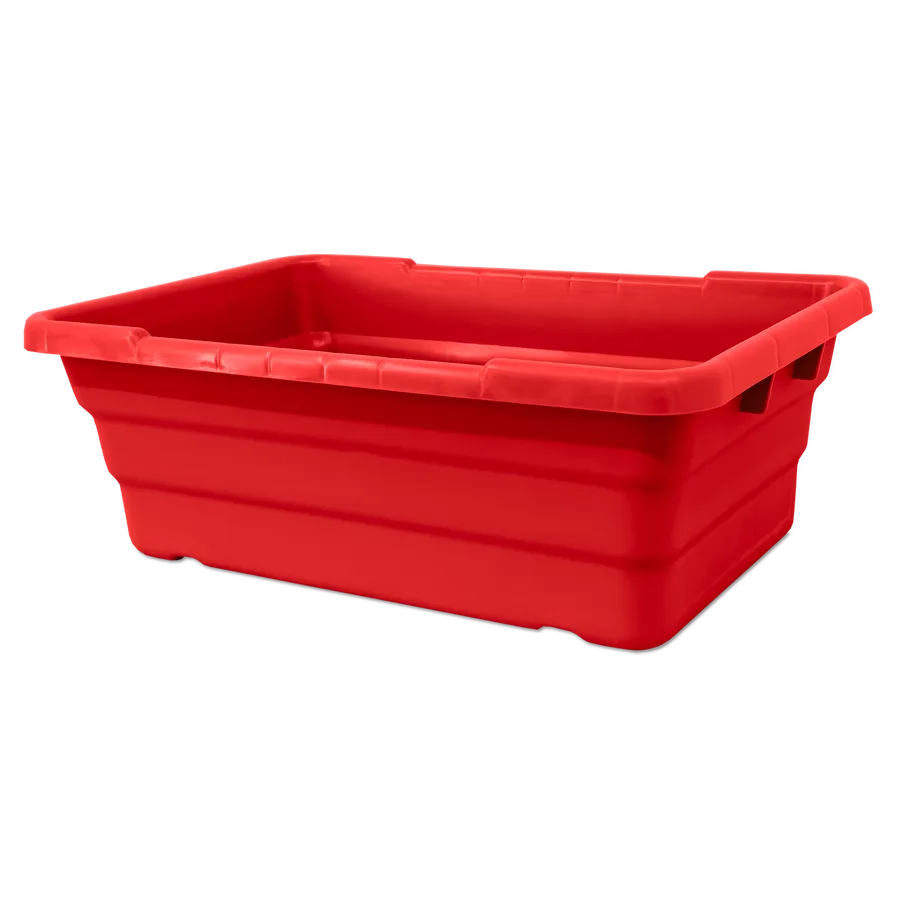 Red Stackable Meat Lug / Tote Box 25″ x 16″ x 8-1/2″ NSF
