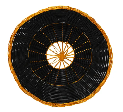 Round Black Woven Basket with Golden Trim 8.25″ x 2.25″