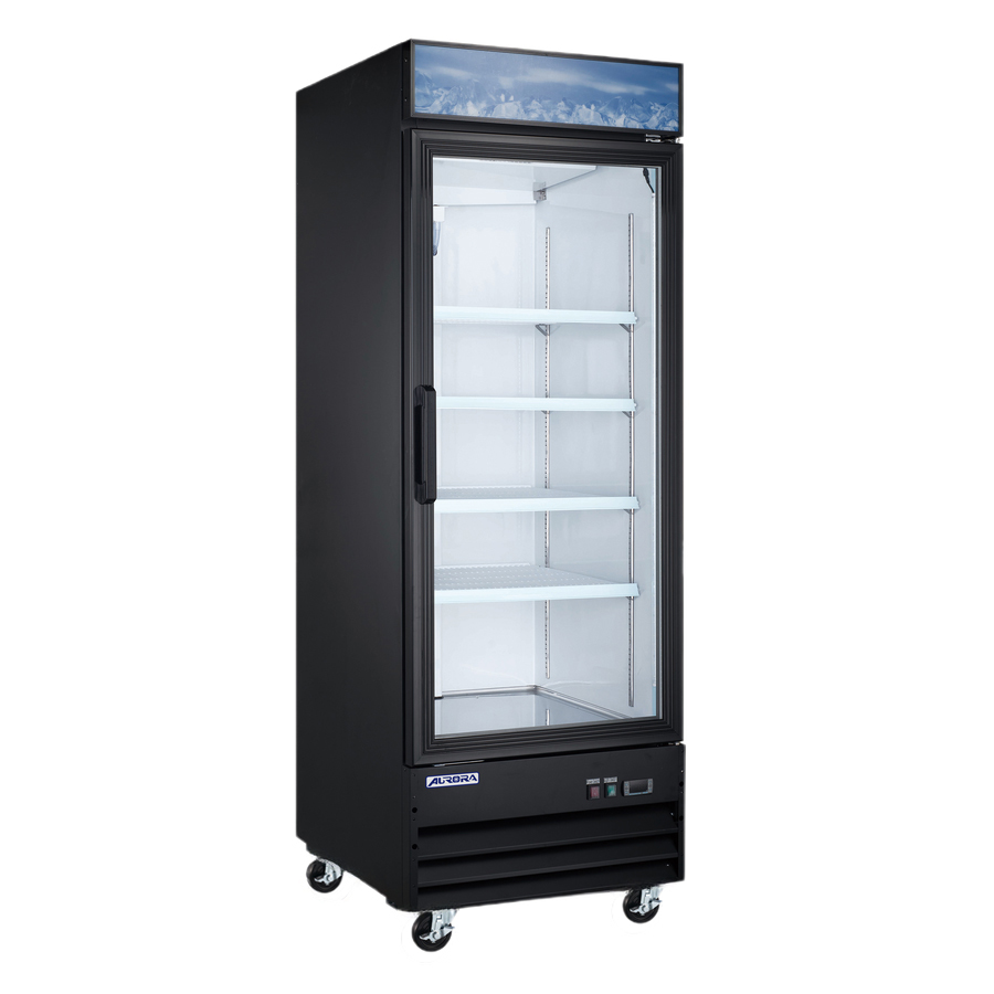 Aurora 29″ One (1) Glass Door Display Refrigerator with Lightbox, 22.6 cu.ft. (640 Liter), Black