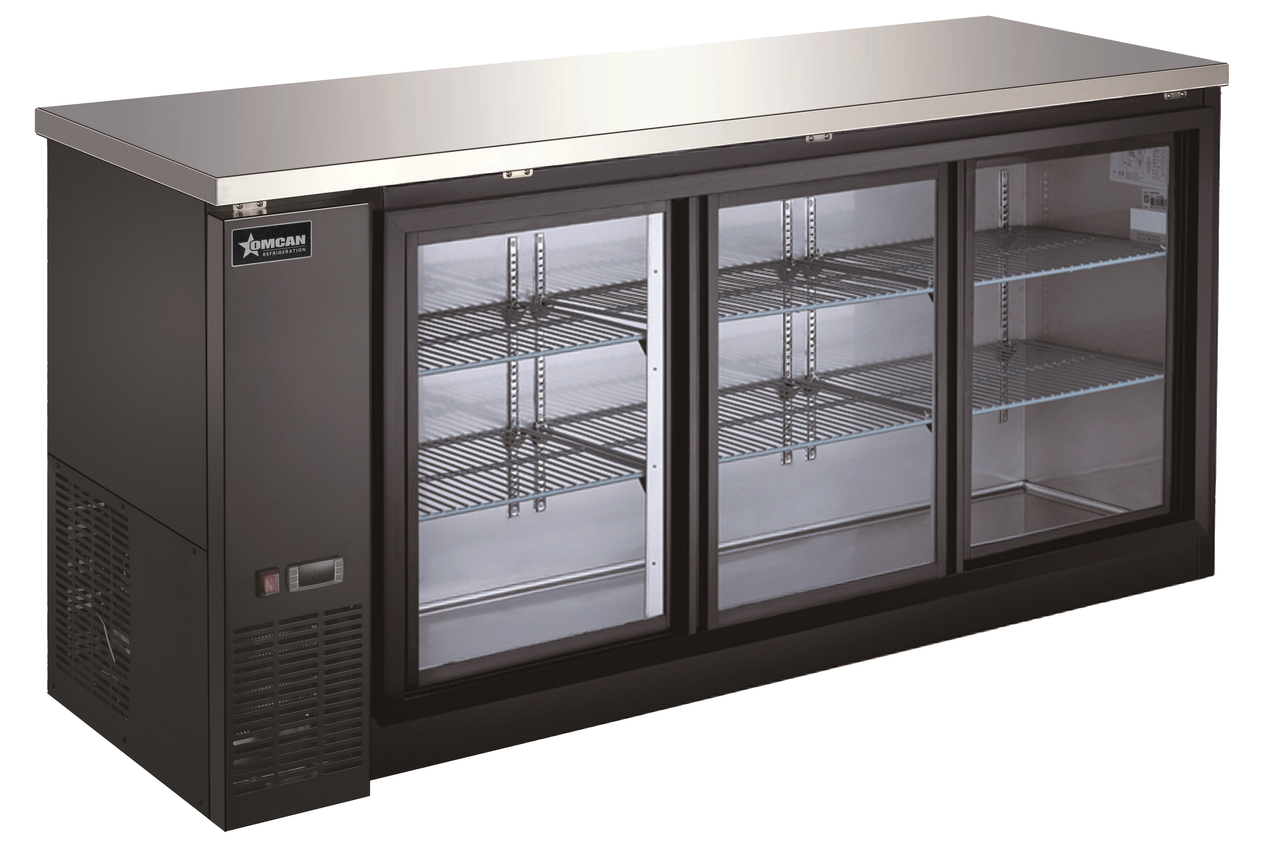 72" Three (3) Glass Door Back Bar Cooler with Sliding Door, 19.6 cu ft (556 L)