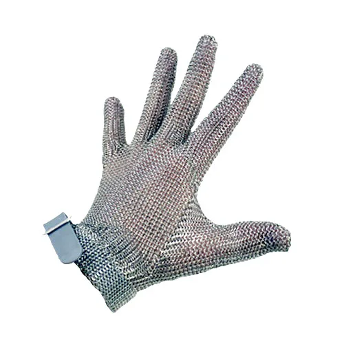 Five Finger Stainless Steel Mesh Glove with Gray Silicone Strap – Extra Small