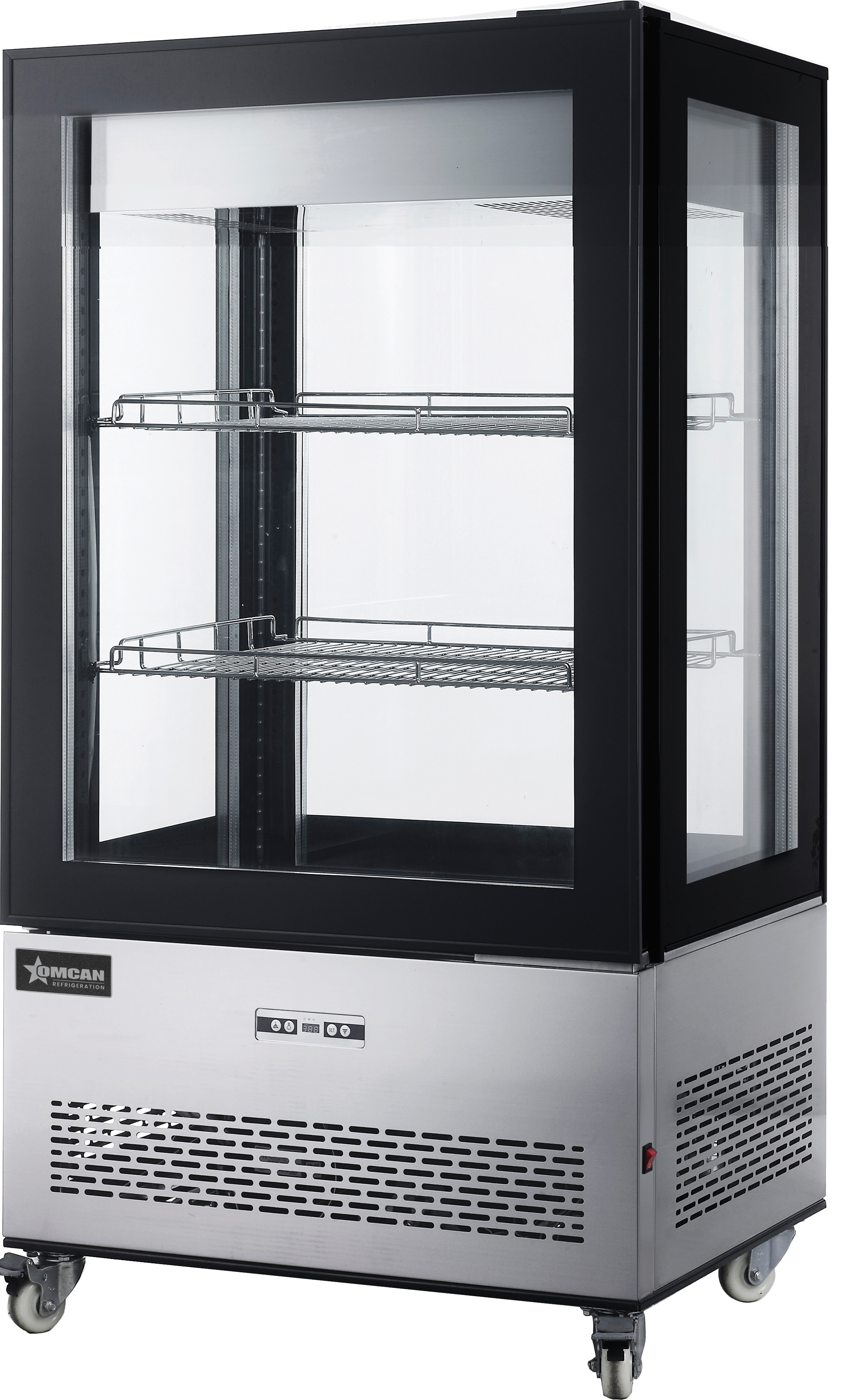 33″ Two (2) Shelf Refrigerated Display Case with Four-Sided Glass 59″ Tall, 12.36 cu.ft. (350 L), Stainless Steel