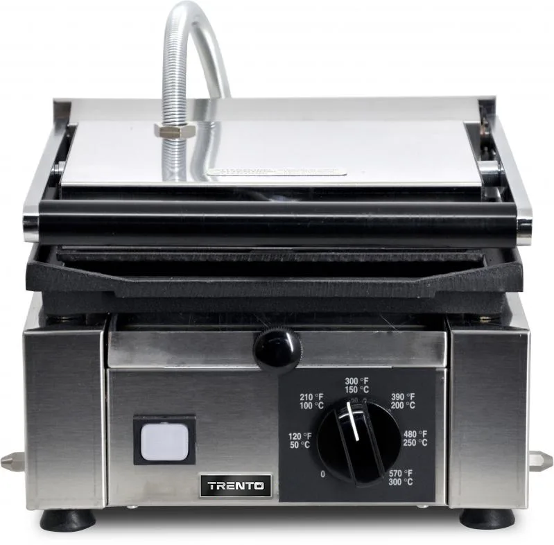 Trento 10″ x 9″ Single Panini Grill with Grooved Top and Smooth Bottom Grill Surface