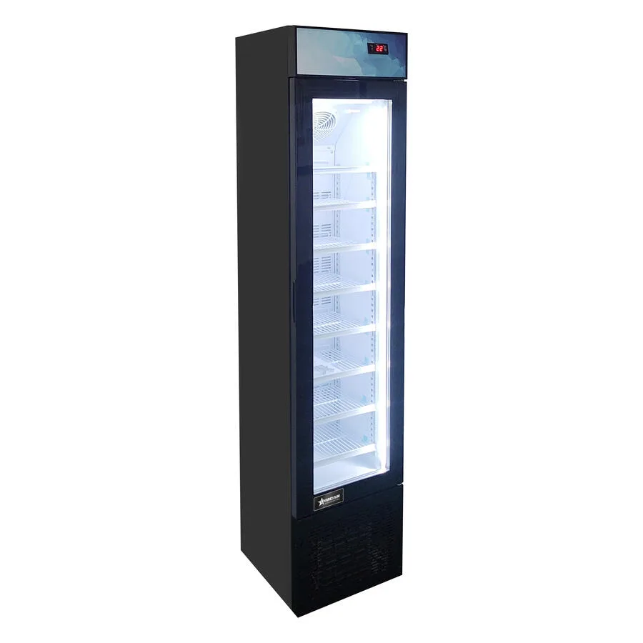17” Slim One (1) Glass Door Display Freezer with Top Lightbox, 3.7 cu.ft. (105L), Black