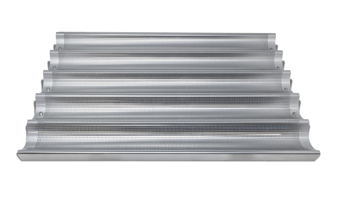 26″ x 18″ Baguette/French Bread Pan, Glazed Aluminum, 5-Loaf 26″ x 3″ Compartments