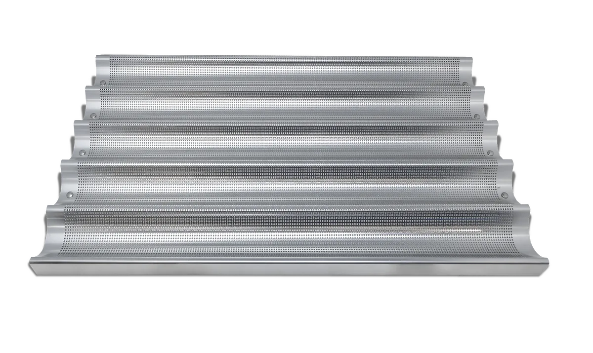 26″ x 18″ Baguette/French Bread Pan, Glazed Aluminum, 5-Loaf 26″ x 3″ Compartments