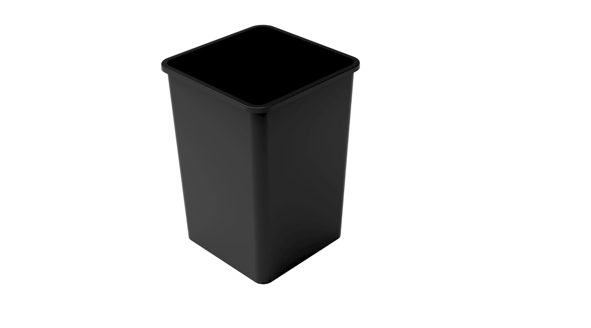 35 Gallon (130 Liter) – 19.5” x 19.5” x 27.7” Square Black Plastic Trash Can