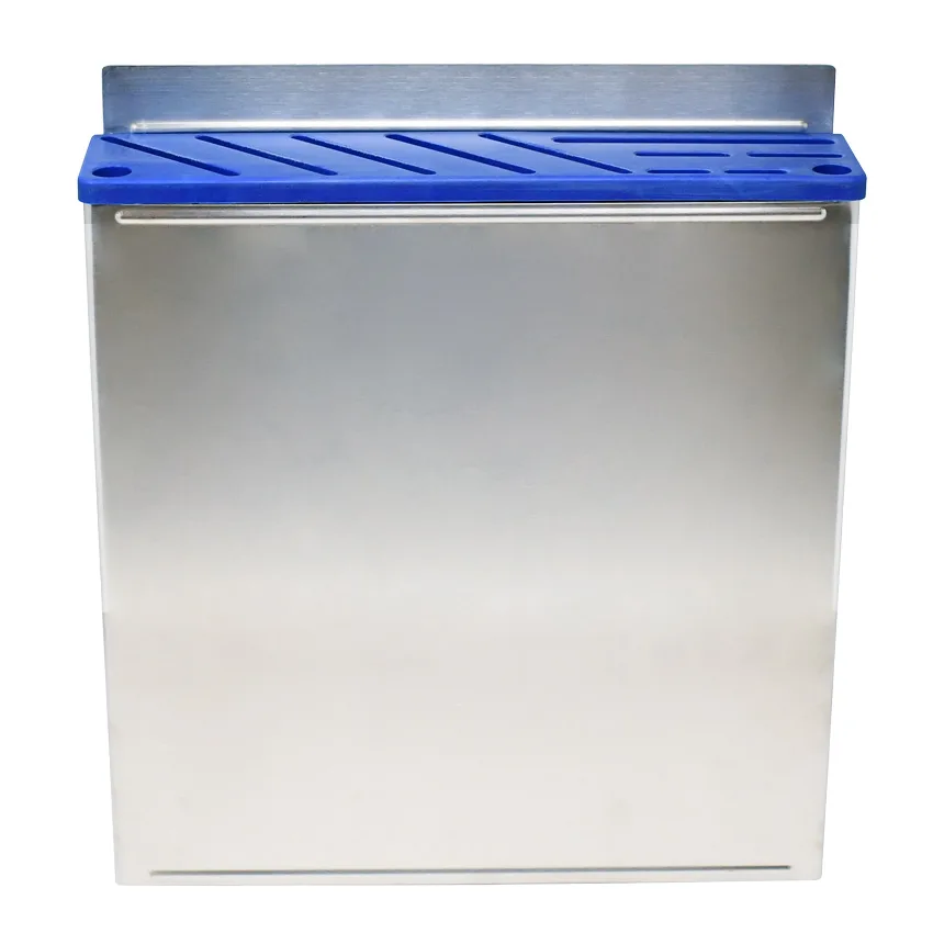 Stainless Steel Knife Rack with Blue Plastic Insert