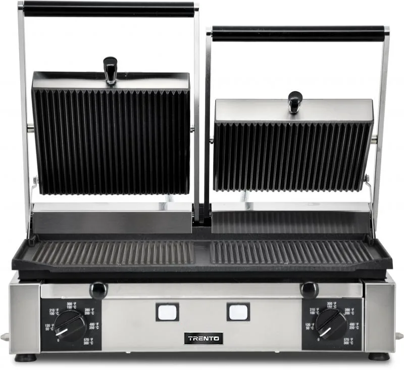 Trento 10″ x 19″ Double Panini Grill with Grooved Top and Bottom Grill Surface