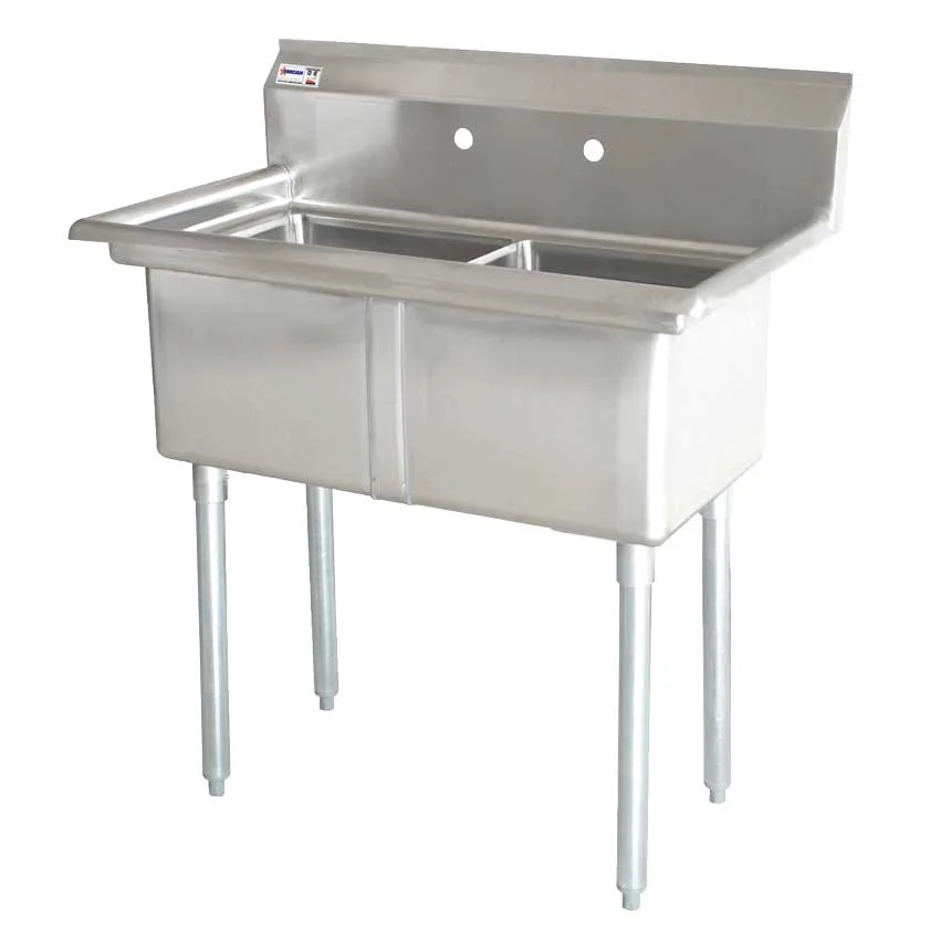 18″ x 18″ x 11″ 18-gauge stainless steel Two Tub Sink with 1.8″ Corner Drain Without Drainboard