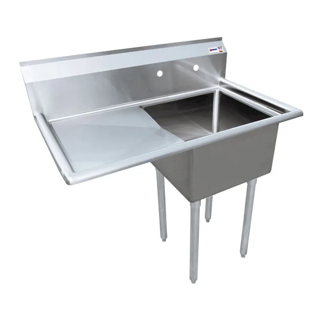 18″ x 18″ x 11″ 18-gauge stainless steel One Tub Sink with 3.5″ Center Drain and Left Drainboard