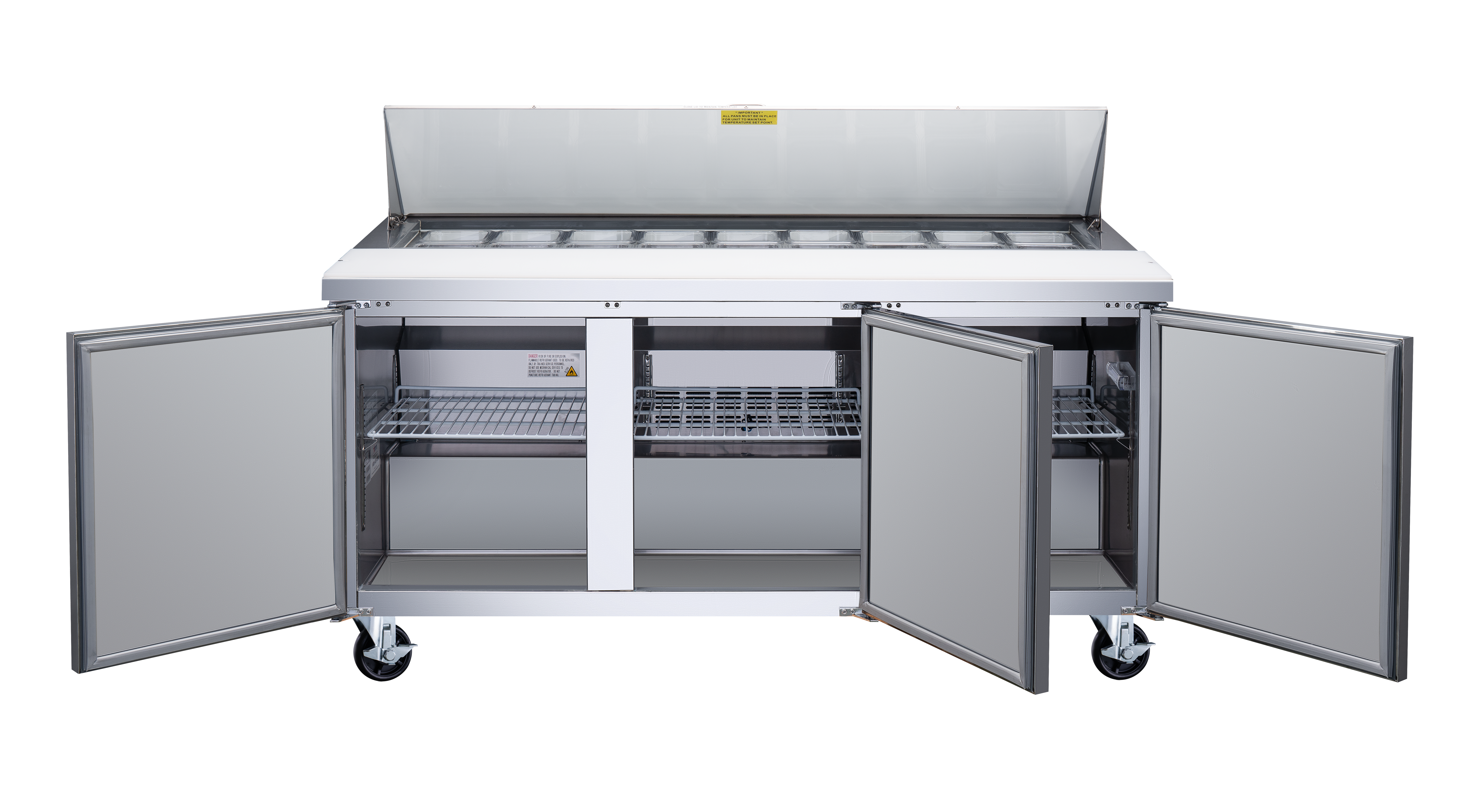 70″ Three (3) Door Refrigerated Prep Table, 15.5 cu.ft. (440 L), Stainless Steel