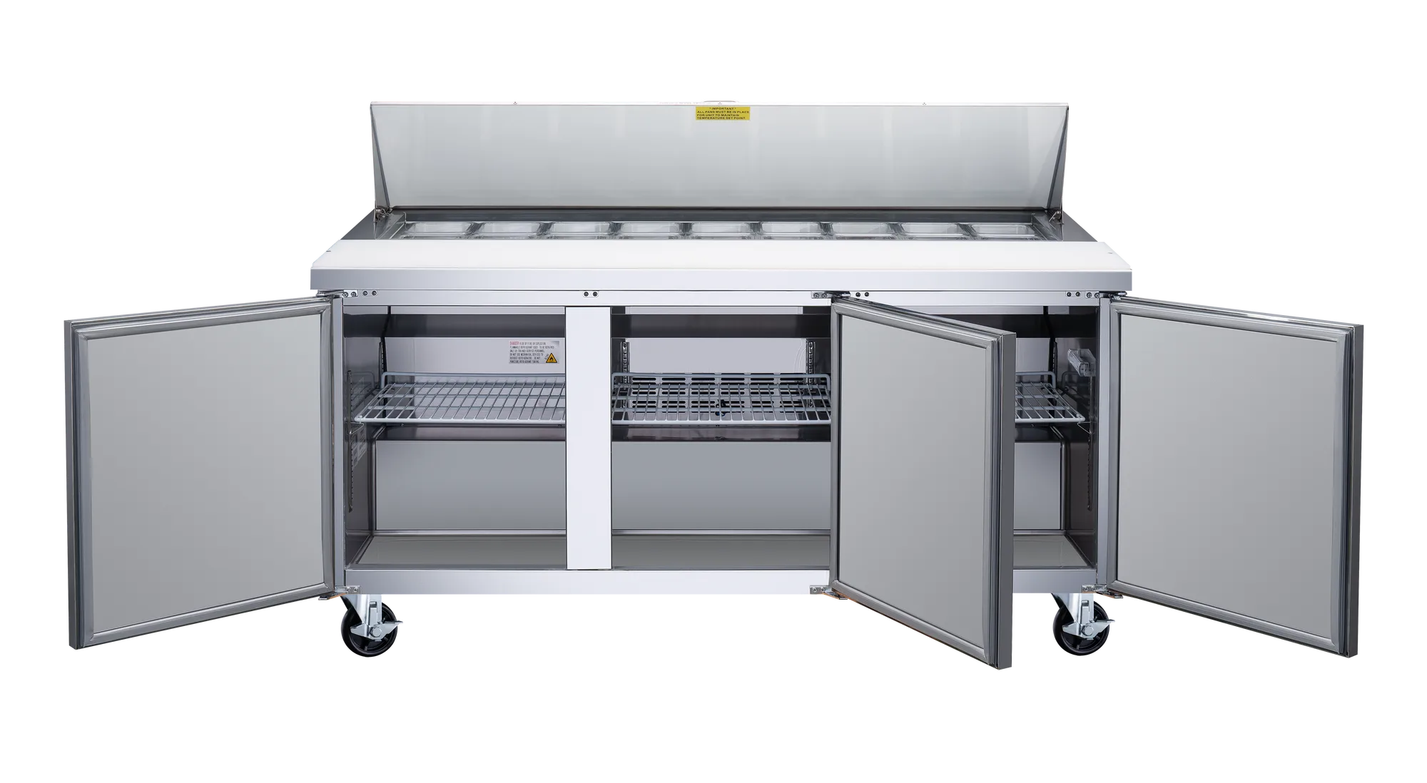 70″ Three (3) Door Refrigerated Prep Table, 15.5 cu.ft. (440 L), Stainless Steel
