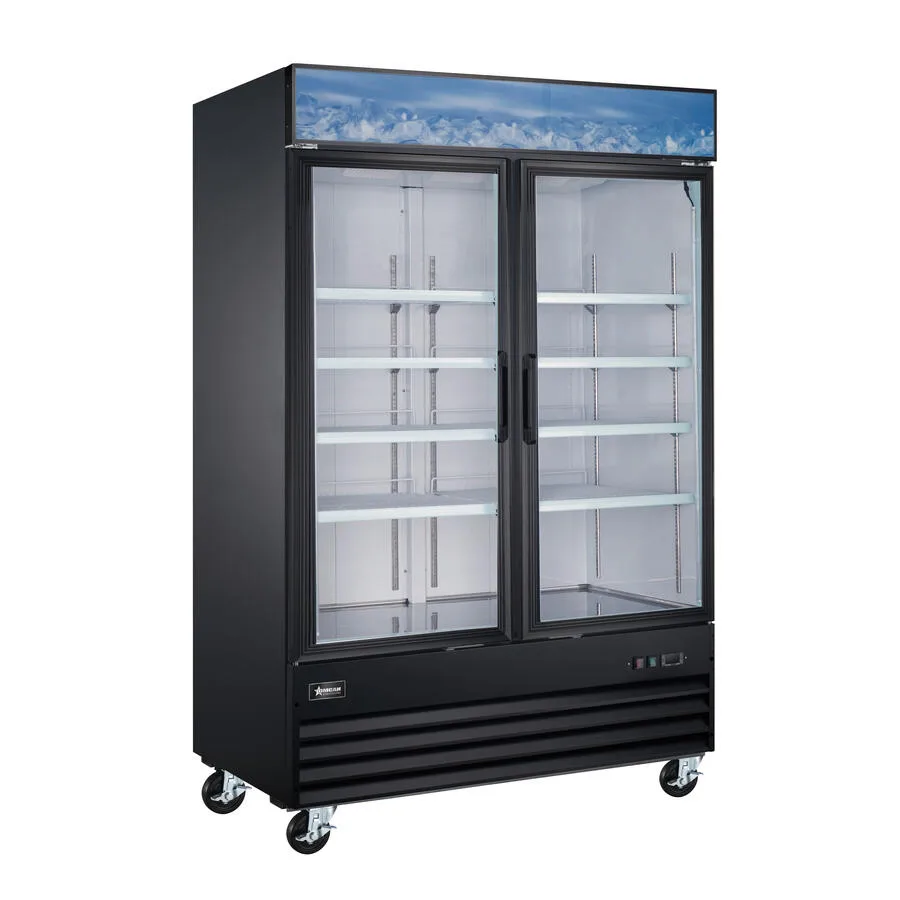 53” Two (2) Glass Door Display Refrigerator, 45 cu.ft. (1270 L), Black