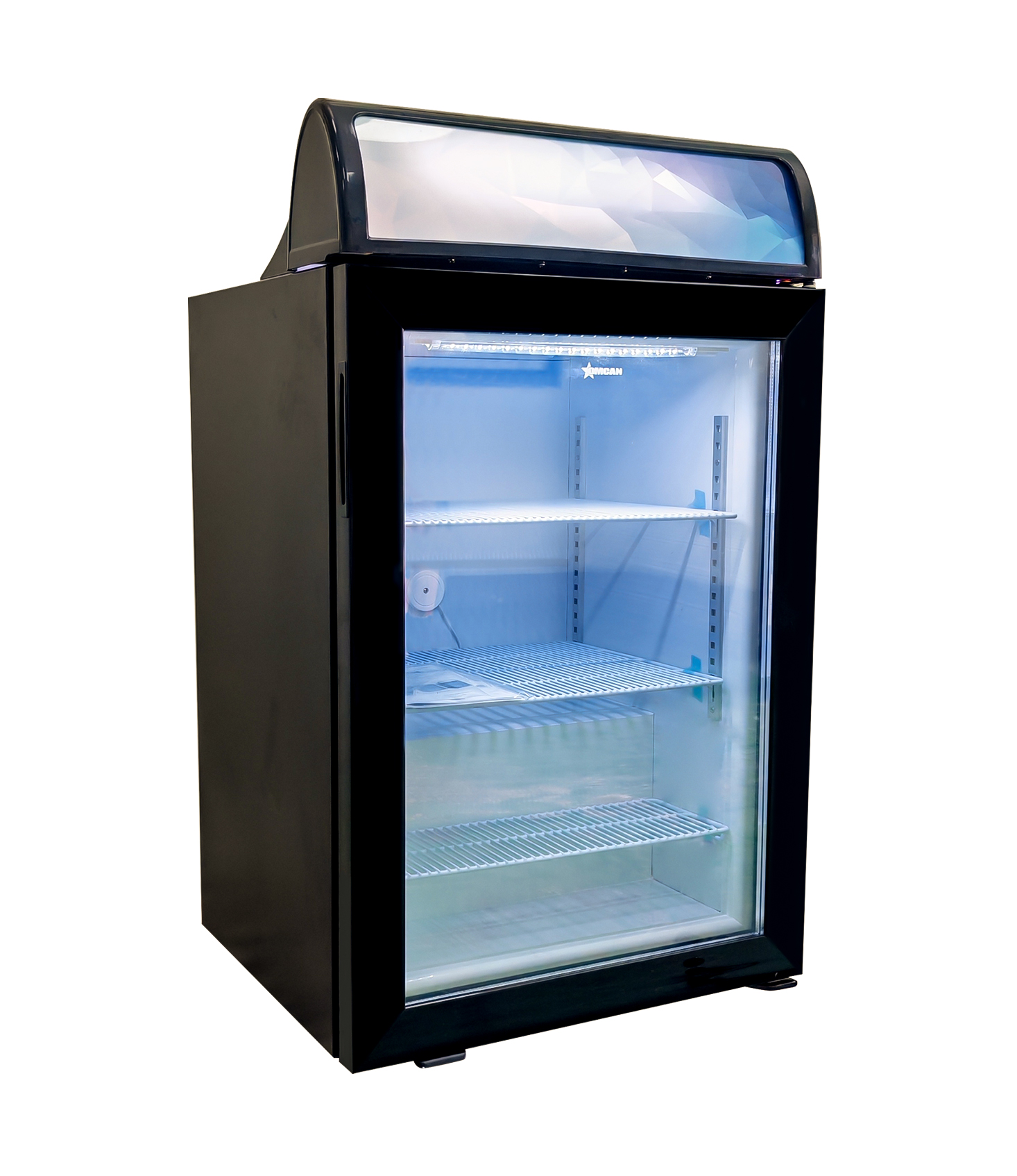 23″ One (1) Glass Door Countertop Display Freezer with Top Lightbox, 3.46 cu.ft. (98 L), Black