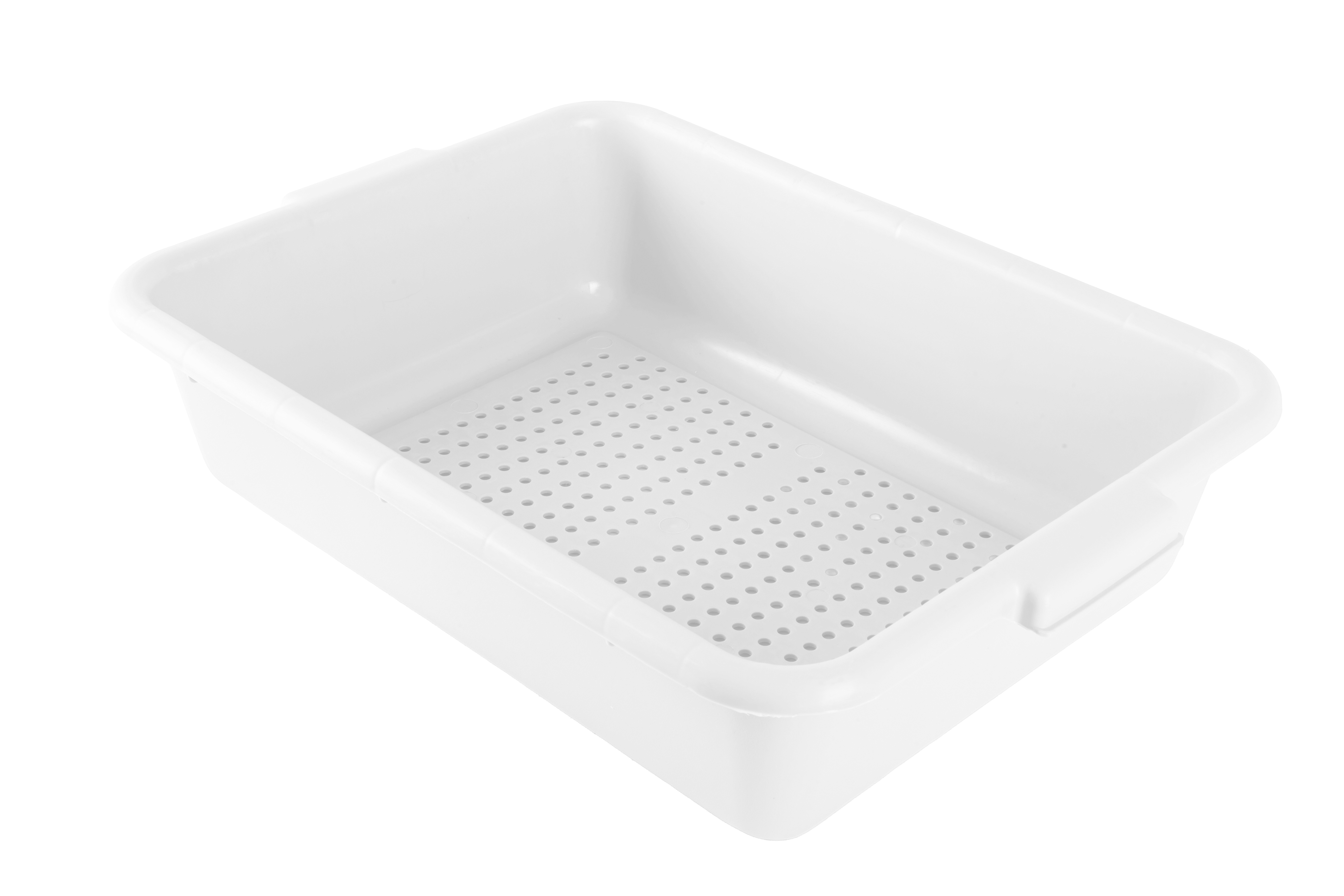 21.5″ x 15.5″ x 5″ Standard Polypropylene Perforated White Bus Box