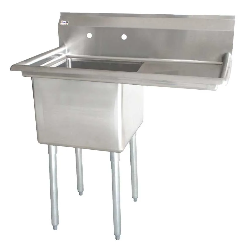 18″ x 21″ x 14″ 18-gauge stainless steel One Tub Sink with 1.8″ Corner Drain and Right Drainboard