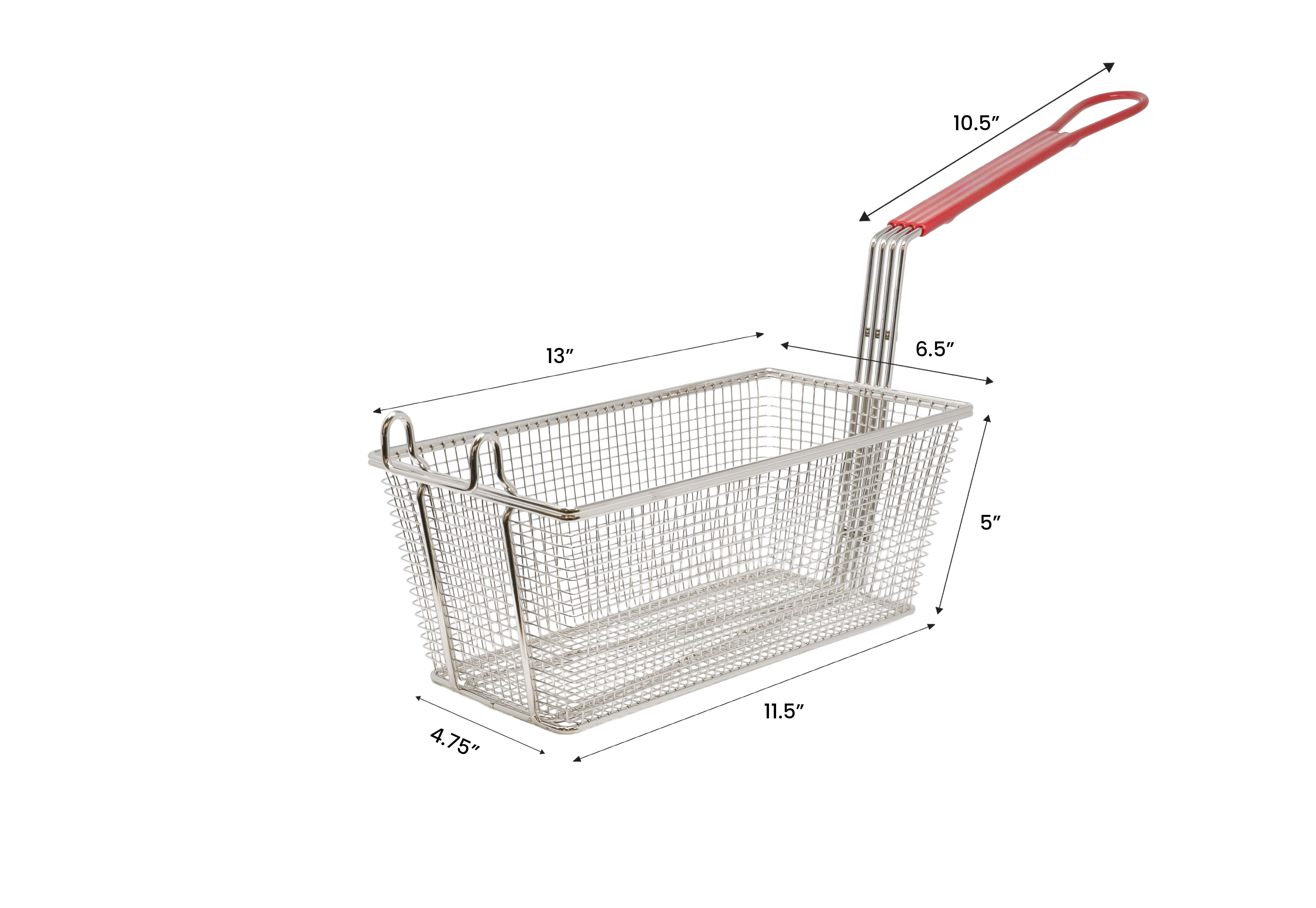 13" x 6 1/2" x 5" Nickel-Plated Iron Fryer Basket with Red Handle