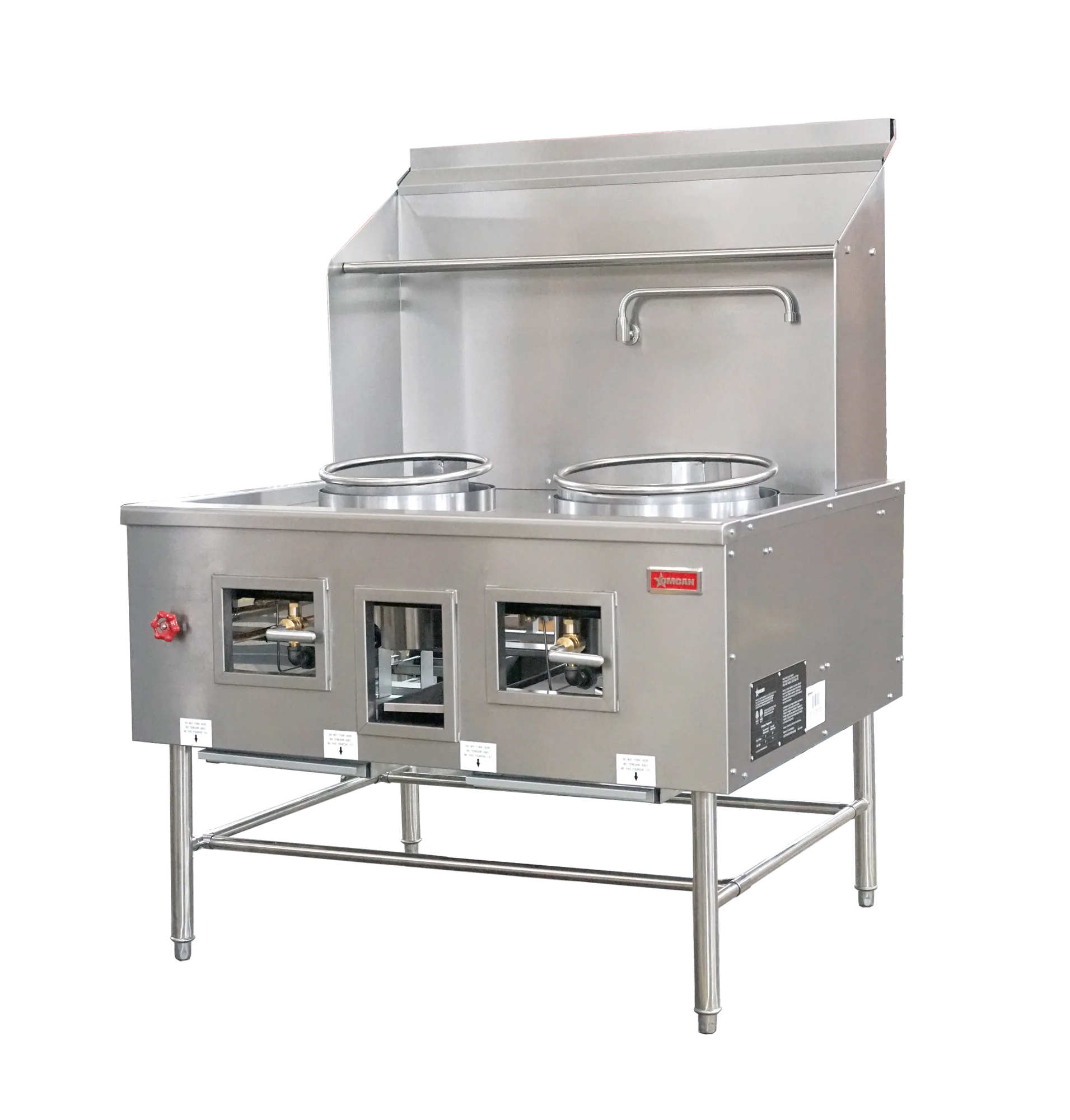 Two Chamber Wok Range with 13" + 16″ Ring, Backsplash, Faucet, 220,000 BTU – Natural Gas