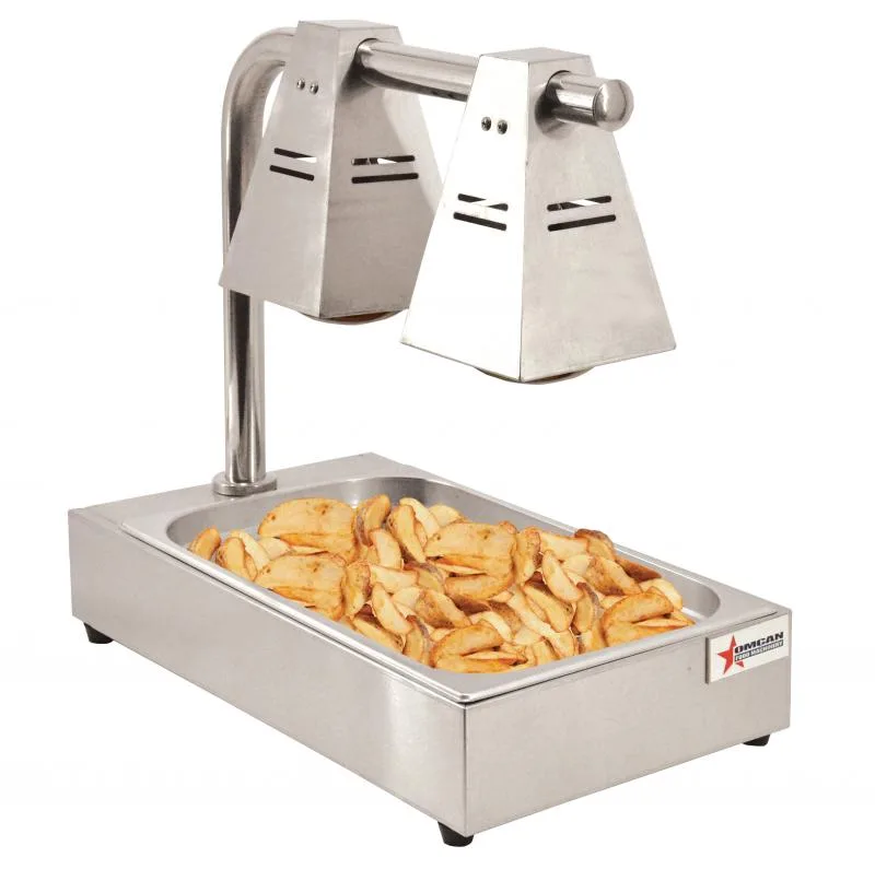 Commercial Fry Dump Holding Station Portable Electric Food Warmer 2 Infrared Bulbs Freestanding with Tray – 550W, 110V