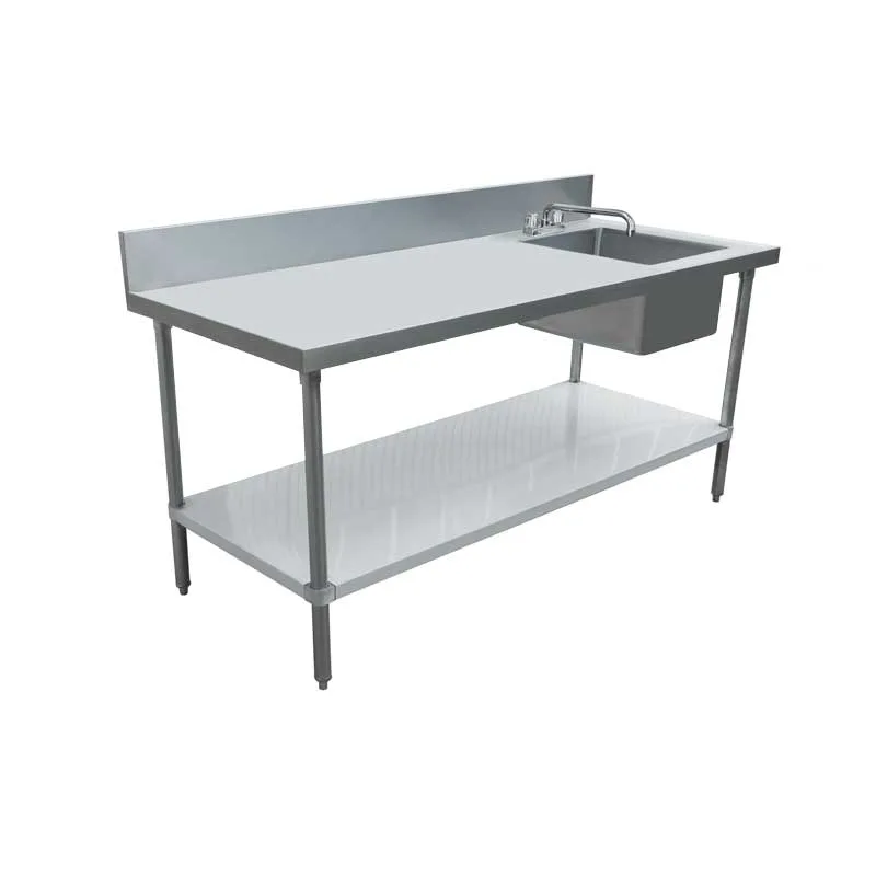 30″ x 72″ All Stainless Steel Table with Right Sink and 6″ Backsplash